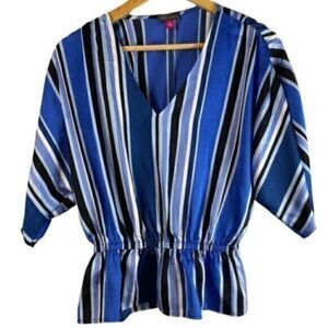 New Vince Camuto V-Neck Flowy Top Blue Striped XS NWOT